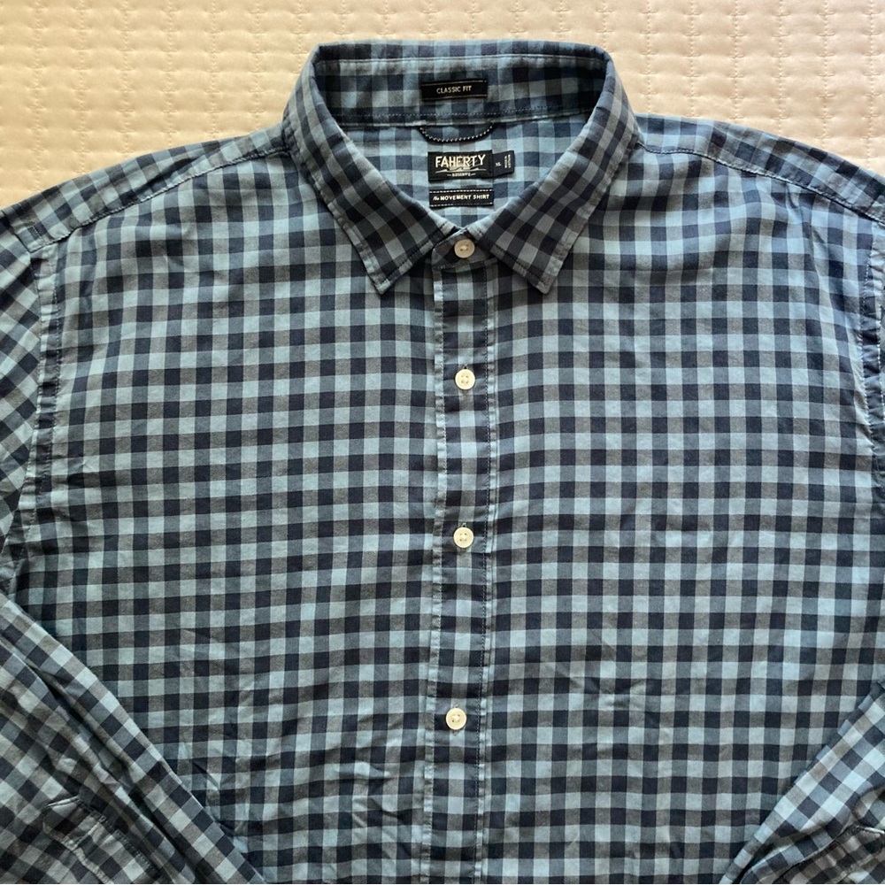Faherty Reserve The Movement Button Up Shirt Mens XL Blue Check Long Sleeve